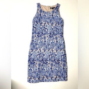 Boston Proper Blue Floral Embroidered Mesh Sheath Sleeveless Cocktail Dress Sz 8